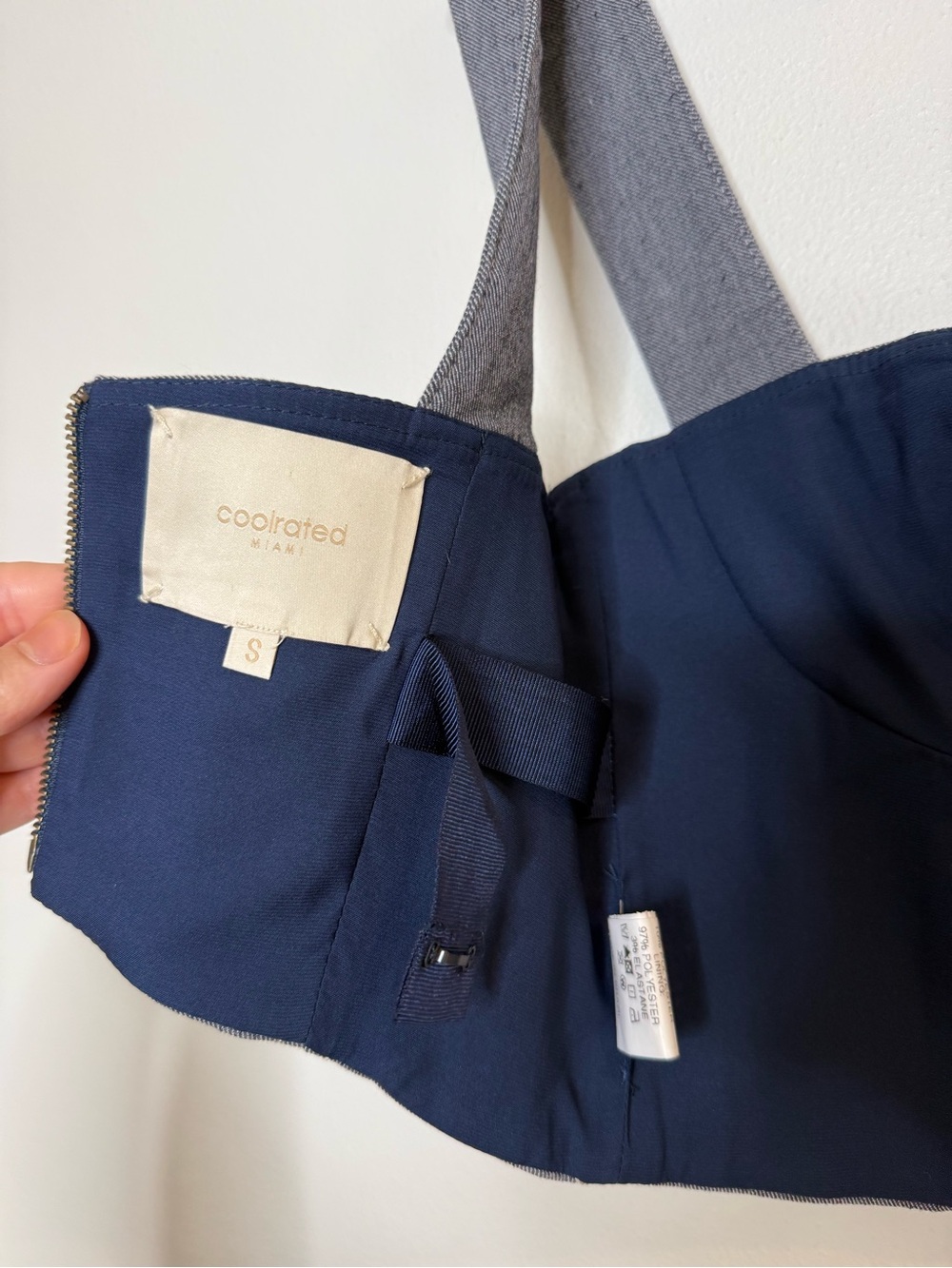 Coolrated Miami Structured Bustier Linen Blend Denim Crop Top Thick Strap Tank - Picture 7 of 8